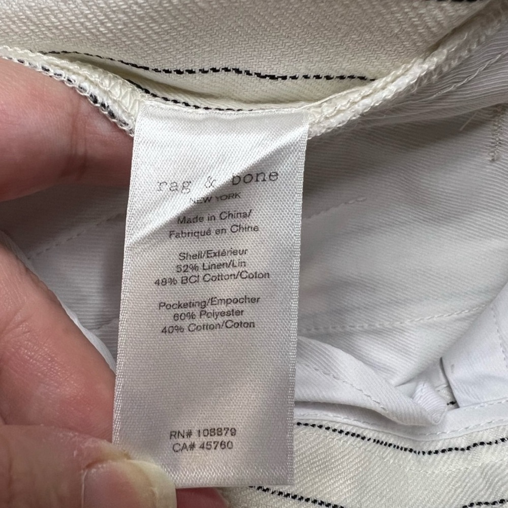 Rag and Bone - White Stripe Dylan Cropped Linen Pants - Size 2 - Picture 9 of 10